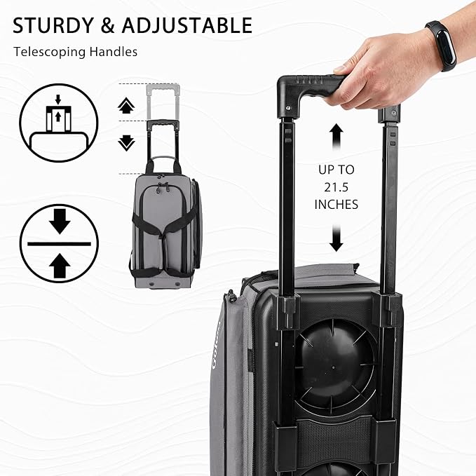 Goloni Double Roller 2 Ball Bowling Bag with Separate Shoe Compartment,2 Ball Bowling Bag with Wheels,Retractable Handle Extends to 40"