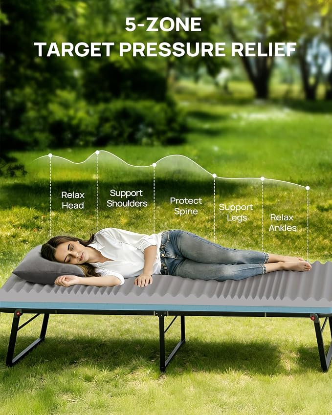 Releep 3 Inch Dual-Sided Memory Foam Camping Mattress, Waterproof Camping Sleeping Pad with Portable Pillow & Carry Bag, Roll Up Cot Mattress Mat for Guest Bed/Car/Tent