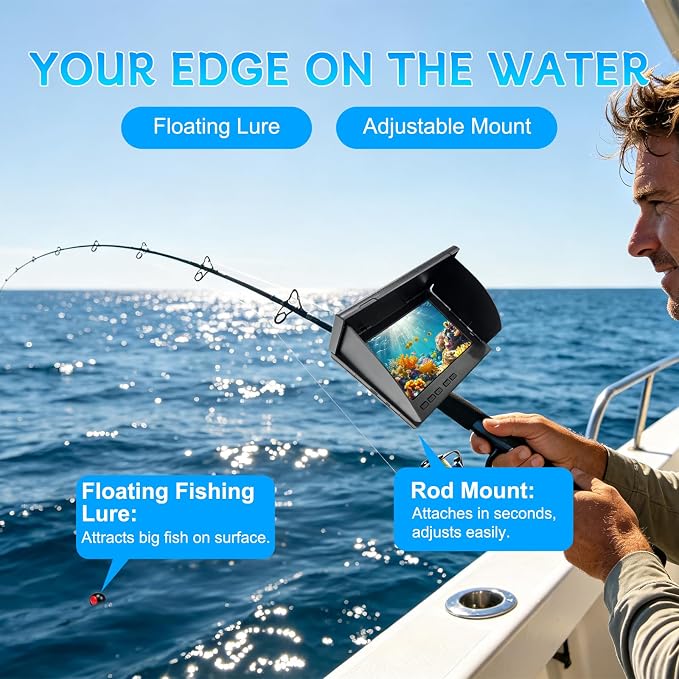 5" Underwater Fishing Camera, 2000NIT Sunlight Readable Fish Finder with 1080P Lens, 8000mAh Battery for 9H Use, IP68 Waterproof Video Camera for Ice Lake Boat Kayak Fishing - 65ft/20m Cable