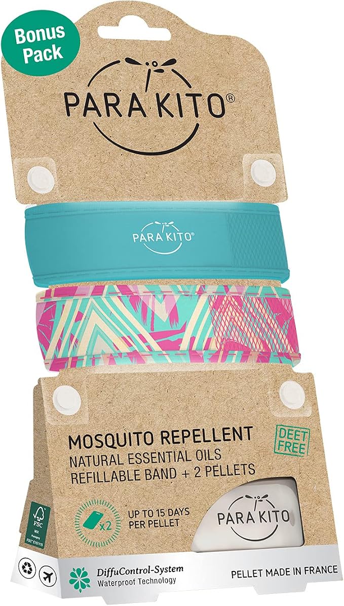 PARA'KITO Mosquito Repellent Bonus Pack - 2 Wristbands | 2 Refills (Turquoise + Key West)