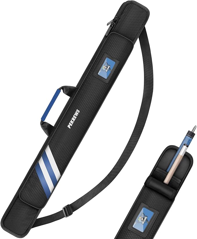 PEKREWS 1x1 Soft Cue Bag Blue & 4x4 Hard Pool Cue Case Black Set