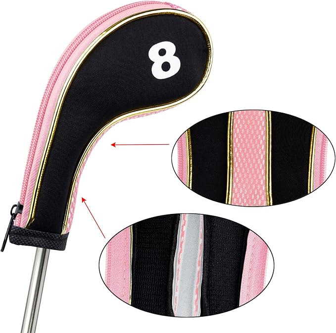 Andux Gold Golf Iron Club Head Covers No. on Both Sides Long Neck with Zipper 12pcs/Set