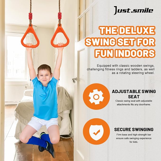 Doorway Swing mount for Kids & Door Pull Up Bar for Adults, Indoor Kid Swing with 4 Accessories, Multi-Function Doorway Gym, Fits Door Frame 24.41-30.51'' W x 3.94-6.69'' Thickness (Orange)