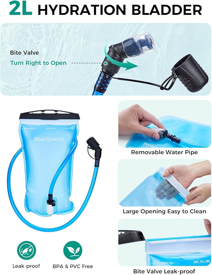 Blue Quartz 3-in-1 Running Vest with 2L Water Bladder, Lightweight Tactical Hydration Backpack with Detachable Waist Pack, Reflective Chest Pack for Hiking Running Cycling Race for Women Men
