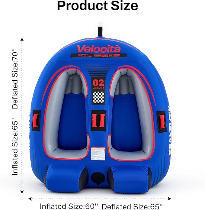 PEAKFLOW Towable Tube,Boat Tube,2 Person Models,Tubes for Boating,Lake & Ocean Fun, Inflatable Boat Tubes and Towables,65x60Inches Inflated,Velocita Series