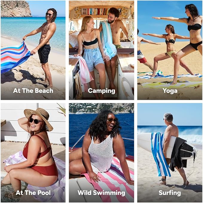 Dock & Bay Beach Towel - Quick Dry, Sand Free - Compact, Lightweight - 100% Recycled - Includes Bag - Ocean Pavilion - Extra Large (200x90cm, 78x35)