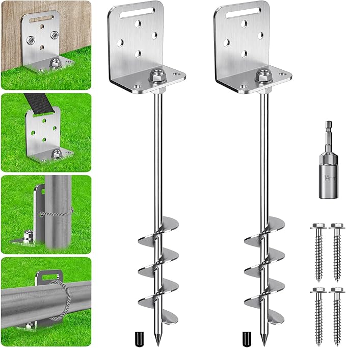 BeneLabel 2/4/6 Pack 18" 24" Ground Anchors Screw in Shed Anchor with L Bracket Trampoline Anchor Spiral Swingset Anchors for Swing Set, Mobile Home, Fence, Playset, Tent, Canopy, Carport