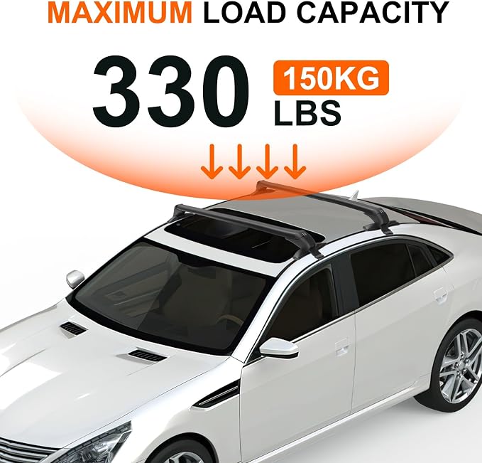 43inch Universal Car Roof Rack, Aluminum Car Roof Rack Cross Bars, Anti-Theft Lock, Adjustable Window Frame for Bike Kayak Cargo Luggage, 42.91-44.88 inch Distance Between Rain Grooves, 165LBS Load