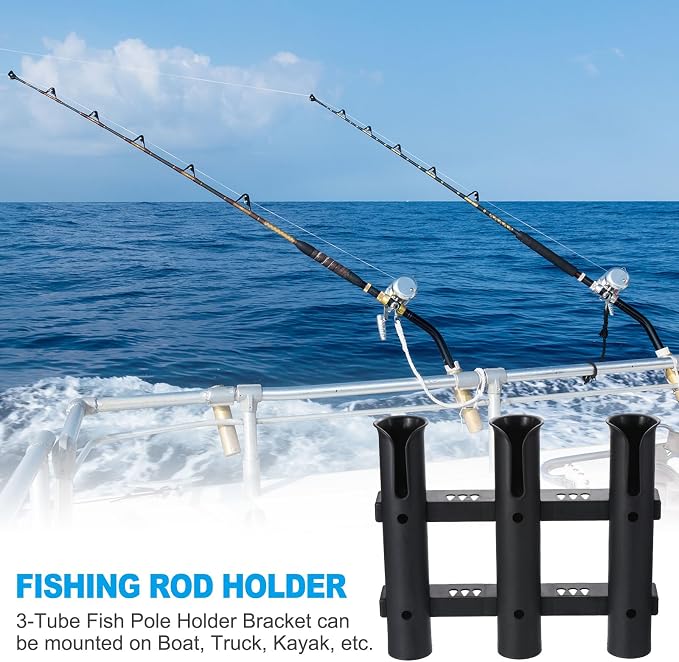 PATIKIL Fishing Rod Holder for Boat Plastic Pole Holder 3 Rod Rack Wall/Side Mounted Fishing Pole Holder with Screws for Kayak, Truck, Black