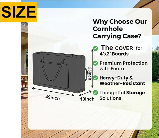 Cornhole Carrying Case Fits 4' x 2' Regulation Size Board,with Bean Bag Storage,600DHeavy-Duty Waterproof Cornhole Boards Bag