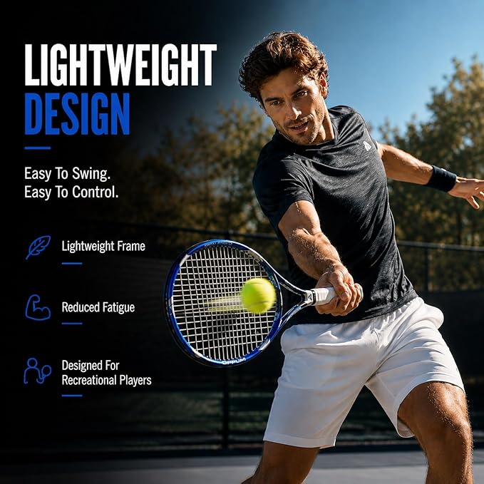 2-Pack Adult Tennis Rackets, 105 Sq Inch Oversized Head Pre-Strung for Beginners and Intermediate, Arm Friendly Vibration Control Set with Bag and Balls