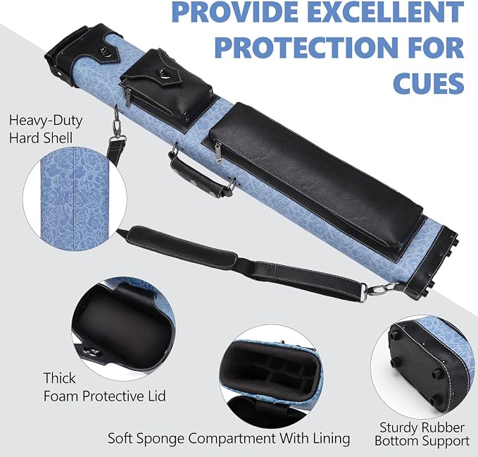 Hard 3x5 Pool Cue Case, 8 Hole Pool Cue Stick Case Billiard Cue Case, Holds Up to 3 Butts and 5 Shafts, Topstitching Design