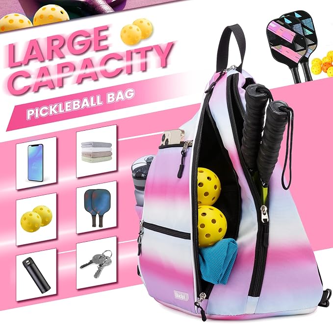 Sucipi Pickleball Bag - Men's & Women's Pickleball Backpack, Adjustable Sling Bag w/Fence Hook/Large Capacity/Safety Pocket
