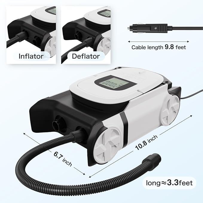 GICLE Paddle Board Pump with Auto-Off Function Dual Motor for Inflatable SUP and Boat, 22PSI Portable Electric Air Pump for Paddleboard with DC 12V Car Power Connector and Kayak Accessories