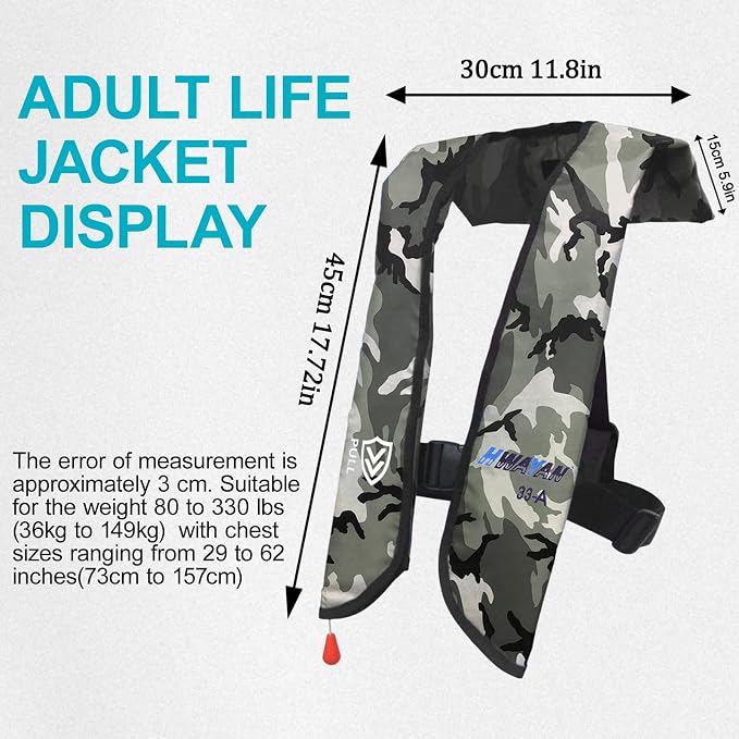 Automatic Inflatable Life Jacket | Inflatable PFD Jackets for Adults|Kayak Life Vest | for Outdoor Water Sports | Fishing Sailing | Jet Skiing | Supports up to 330 lbs