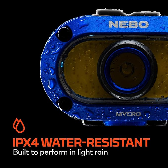 NEBO MYCRO 550+ Headlamp | 550 Lumens, 7 Light Modes, White & Red Light with Spot & Flood, USB-C Rechargeable, Water Resistant, Cap Light Convertible, Bright Light for Camping & Hiking – Blue