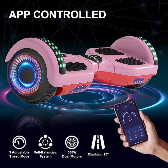 Kids Scooter with Bluetooth Speaker & Corlorful LED Lights, Dual 250W Motor 7.5 Mph Speed, Gifts for All Ages