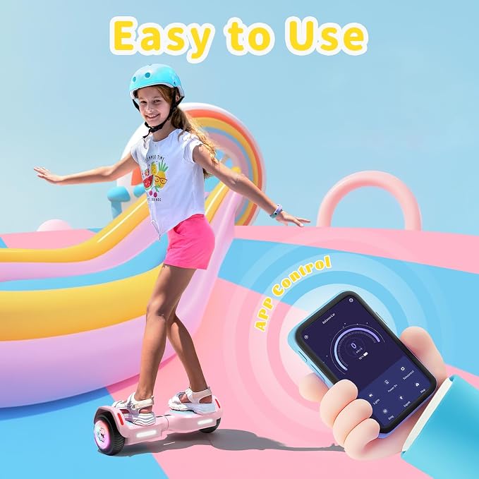 SIMATE 6.5" Bluetooth Scooter, LED Lights & APP & Music Speaker, Long Battery Life, Gifts for Kids & Adults & Girls & Boys, for All Ages