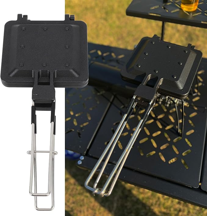 Fdit Camping Foldable Portable Sandwich Japanese Toast Double Sided Frying Pan Bread Clip Non stick Coated Baking Sheet for Outdoor
