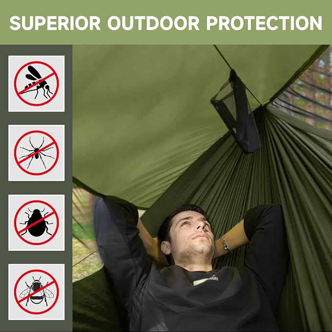 Camping Hammock with Mosquito Net and Tent Tarp, Lightweight Portable Hammocks for Outside, Hiking, and Travel