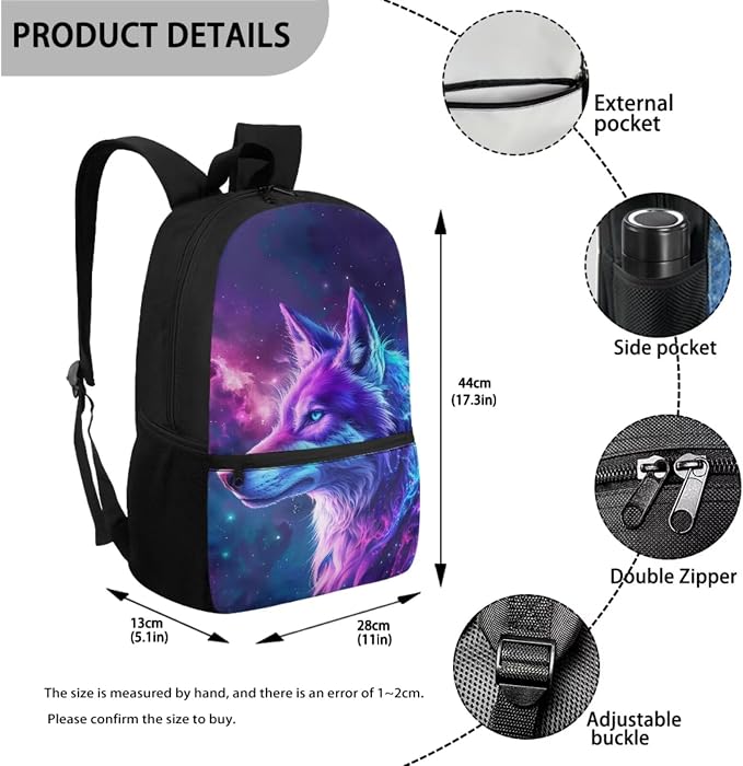 Wolf Backpack for Girls School Bag with Lunch Box Pencil Case Water Bottle Set Elementary School Bookbag Lightweight School Bag Daypack Set 4 in 1