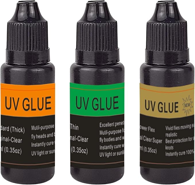 EUPHENG Fly Tying UV Resin Three Formula Thick,Thin and Super Flex Fly Tying Head Cement Fly Tying Glue for Building Flies Heads Bodies and Wings and Gluing Eyes