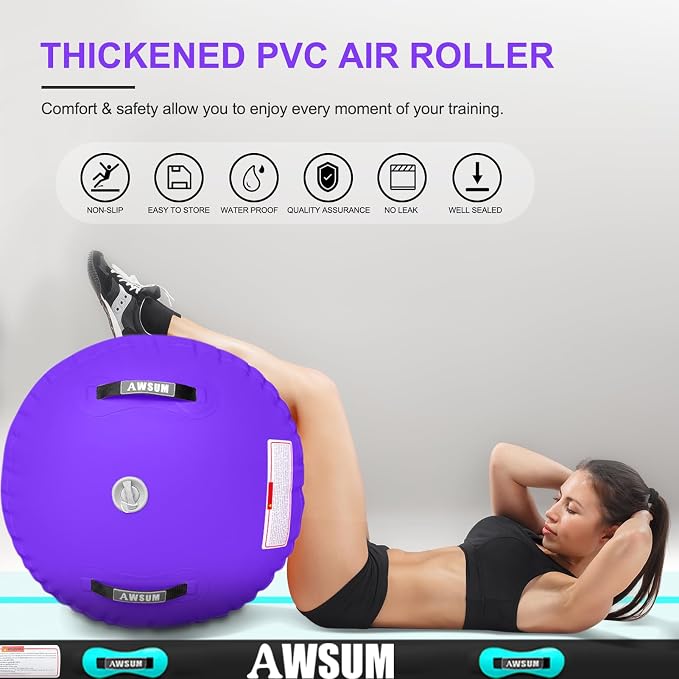 AWSUM Gymnastics Barrel Tumbling Equipment Air Roller Training Inflatable Back Handspring Trainer for Octagon Tumble Mat Gym Cheerleading Home Use 1 PCS，No Electric Pump