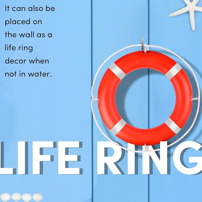 23"/28” Life Ring, Life Preserver Ring with 98.4FT Water Floating Lifesaving Rope,Boat Safety Throw Rings with Reflective Tape,(Orange) - 2 Size