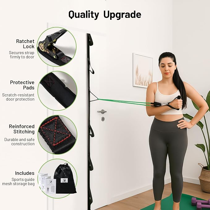 Slim Panda Door Anchor Strap for Resistance Bands, Door Exercise Equipment with Ratchet Adjust Tighten, Multi Point Anchor Gym Attachment, Portable Door Resistance Bands for Home Gym Workouts