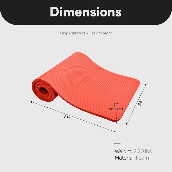 BalanceFrom Yoga Mat, 1-Inch Extra Thick High Density Exercise Mat, Anti-Tear Exercise Yoga Mat with Carrying Strap, Suitable for Various Yoga Exercises, Multiple Colors
