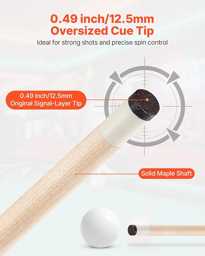 VEVOR Pool Cue, Pool Stick, 58 inch Billiard Pools Cue Stick with Multi-Layer Tip & ABS Connection Ring, Cues Sticks for Professional Pool Table, Bar, Home, Office
