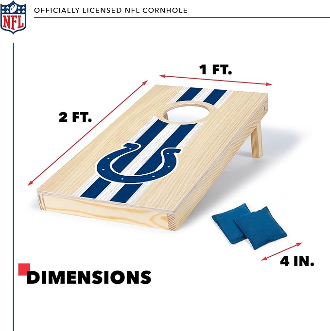 NFL Football Portable Size 1' x 2' Solid Wood Cornhole Set with Direct Print HD Team Graphics – Travel Size