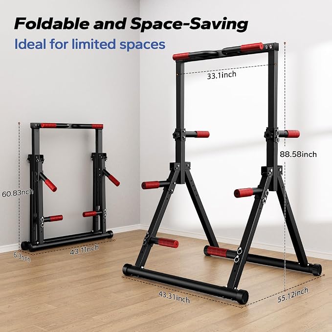 Foldable Pull Up Bar Free Standing, Strength Training Pull-up Bars Adjustable Pull Up Station, Power Tower Pull Up Bar MultiFunction Pull Up Dip Station Workout Equipment For Home Gym Support 480 LBS