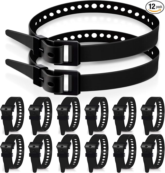 Blulu 12 Pack Reusable Industrial Straps 20" Length Reliable Tension Straps for Securing Bike Motor Gear -70 Lb. Working Load, Elastic Cable Ties for Welders Skis, Garden Hoses, Industrial (Black)