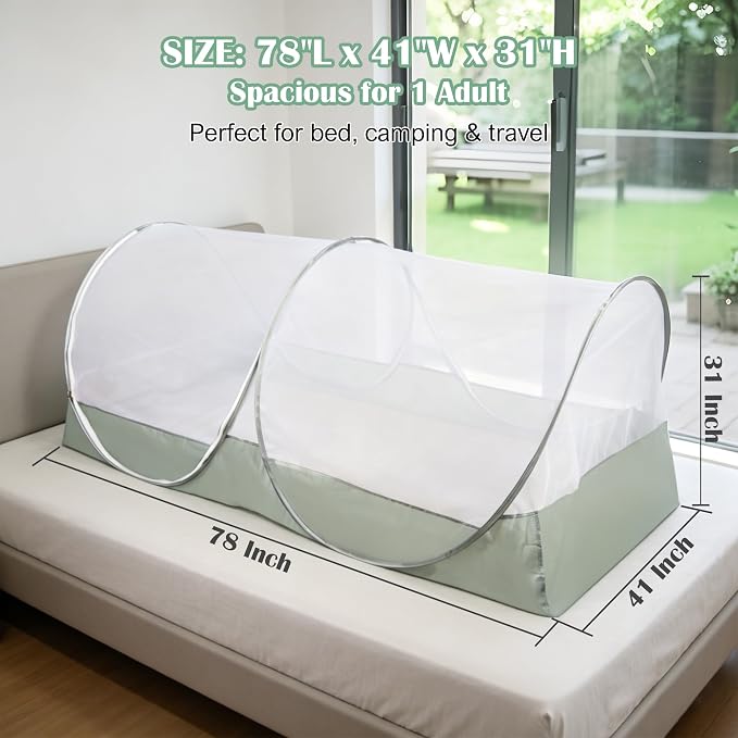 FORUP Pop Up Mosquito Tent | Quick Setup Portable & Foldable Mosquito Net for Bedroom, Camping, Patio (78 * 41 * 31 Inch)