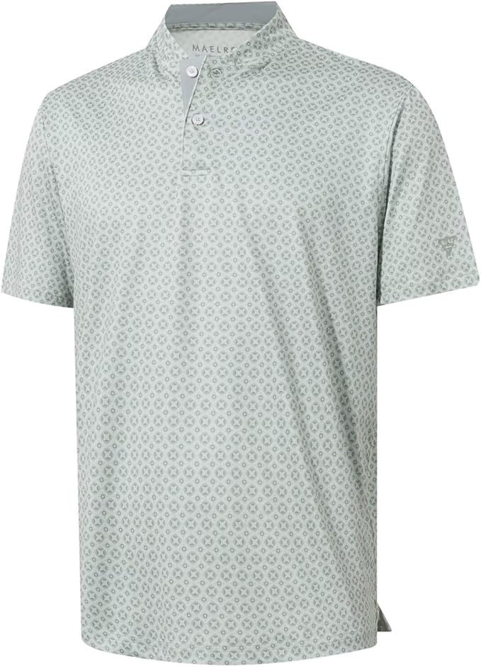 M MAELREG Golf Shirts for Men Collarless Performance Dry Fit Stretch Henley Casual Printed Mens Polo Shirts Short Sleeve
