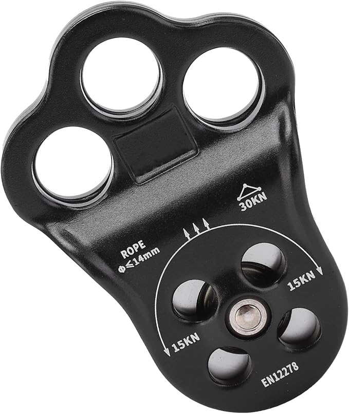 30KN Hitch Climber Pulley, Equipment 3 Hole Side Plate Pulley for Rigging Hauling Arborist Tree Climbing Lightweight for Aerial Work