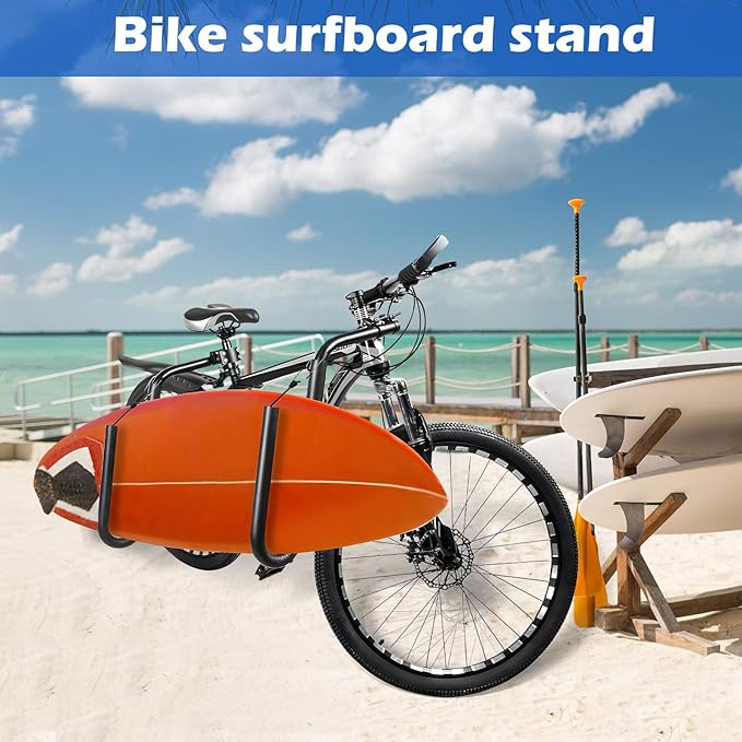 Bicycle Surfboard Racks, Bike Surf Board Holder for Shortboards, Longboards, SUP Paddleboards, Skis, Windsurfing Boards, Outdoor Sports Surfing Wakeboard Carrier Mount for Bike