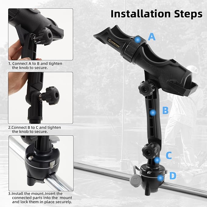 Hitorhike Kayak & Boat Fishing Rod Holder Set with Extender – Universal Reel Compatibility, 360° Adjustable, Heavy-Duty Mounts