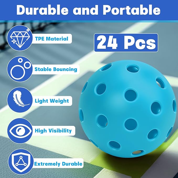SAYAYA 24/50 Pack Outdoor Pickleball Balls Premium High Visibility Pickleballs Stable Flight & Consistent Bounce 40 Holes Pickle Balls with Mesh Bag for Beginners, Tournaments, Family & Outdoor Play