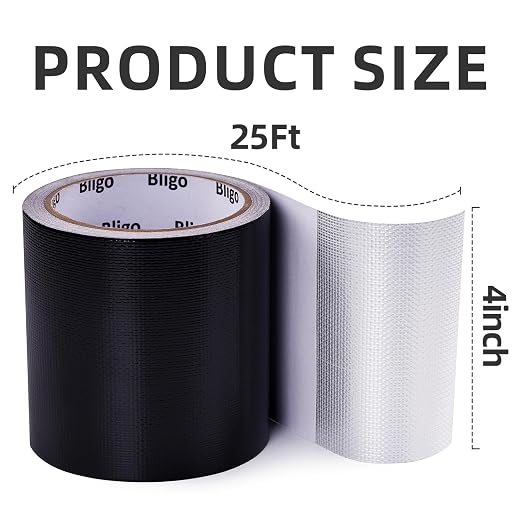 Heavy Duty Waterproof Repair Tape 4 Inch x 25 FT for RV Awning, Tent, Tarp, Sail and Boat Cover, Outdoor Fabric Repair Patch, UVproof, Multipurpose Black