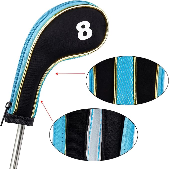 Andux Gold Golf Iron Club Head Covers No. on Both Sides Long Neck with Zipper 12pcs/Set