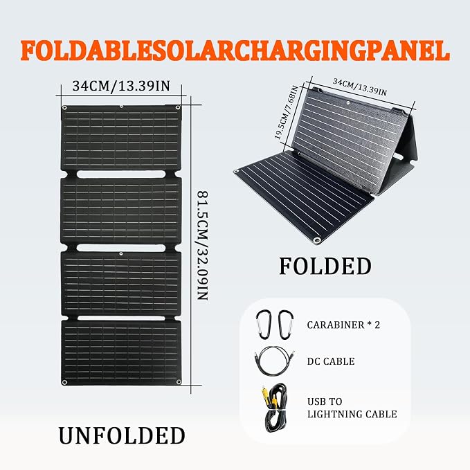 40W Solar Panel Portable Foldable, 4-Fold Solar Charger with USB QC3.0 & DC Outputs, lPx4 Waterproof Solar Panel Charger for Camping, Hiking, Portable Source, Emergency Power Outage