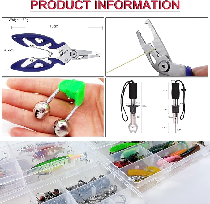 Fishing Lures Kit with Tackle Box Included Crankbait, Minnow, Spinnerbaits, Spoons, Soft Lures, Jigs, Hooks, Bait Rigs, Weights Sinkers, Topwater Lures Freshwater Saltwater 346/353Pcs