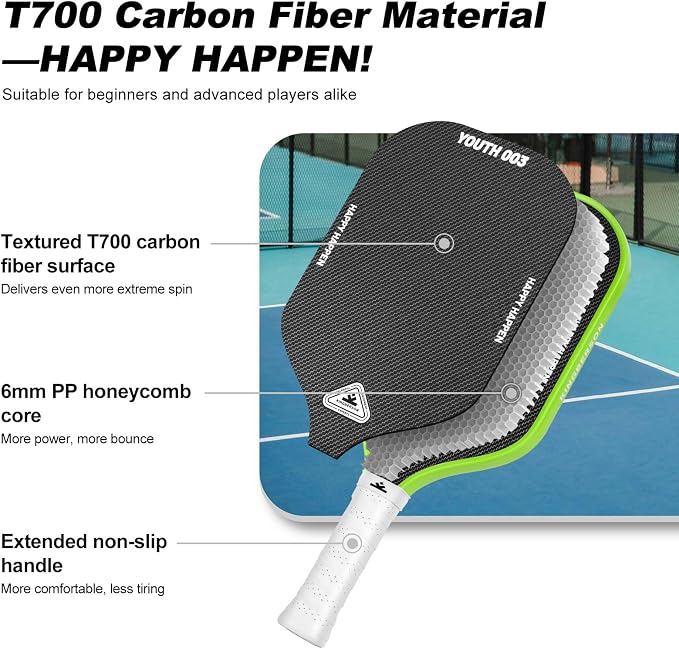 Carbon Fiber Pickleball Paddles Set of 2, with Balls, Bag & Grip Tape | Carbon Fiber Paddles with Honeycomb Core Deliver Spin, Control and Comfort for All Skill Levels