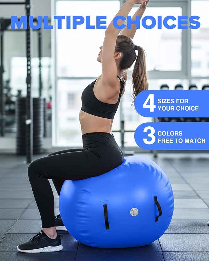 Gymnastics Air Roller Air Barrel Inflatable Tumbling Mat Tumble Air Spot - Gymnastics Training Springboard - Round Inflatable Springboard with Pump for Yoga Training Cheerleading Home Use