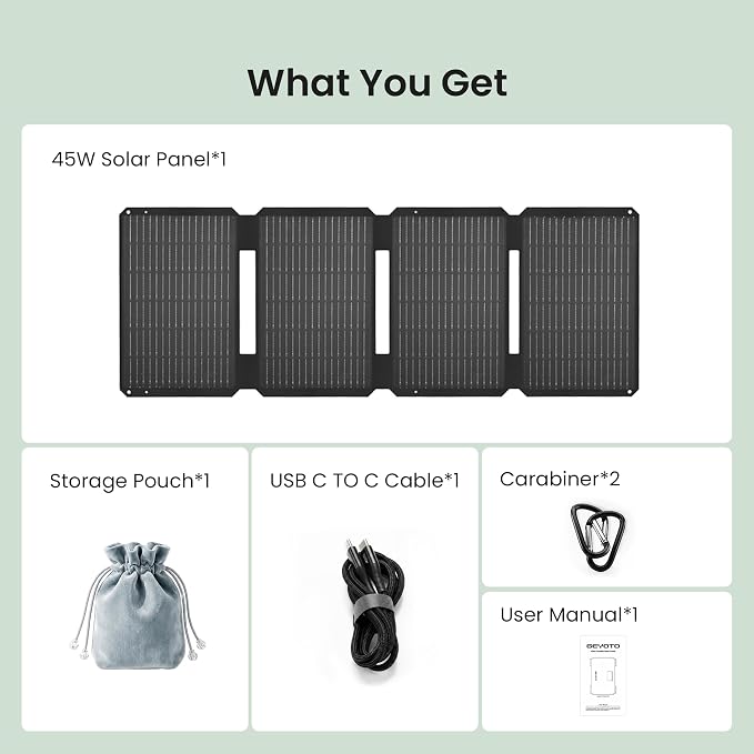 45W Solar Panel Charger with Dual USB-C and USB-A,25.4% High Efficiency Foldable Solar Panel Charger,IP68 Waterproof Portable Solar Charger for Camping,Backpacking,Hiking,Phones,Power Bank