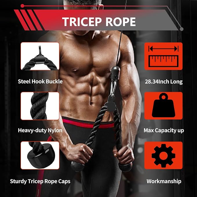 LAT Bar Cable Attachment with Rubber Handgrips, Deluxe Heavy Duty Solid Curl Bar Revolving Hanger Home Gym Cable Attachments
