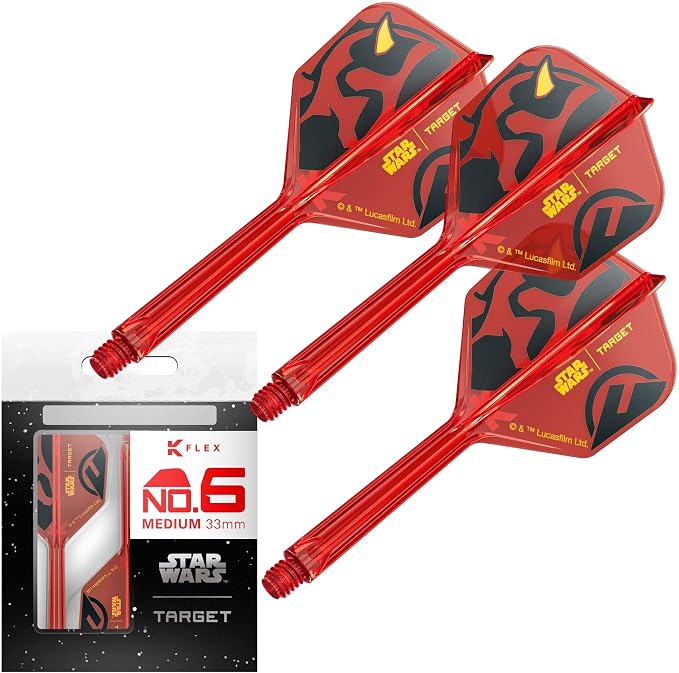 Target Darts Star Wars Darth Maul K Flex Integrated Dart Flights & Shafts | Pack of 3 K-Flex, No.2 & No.6 | Short, Intermediate & Medium Disney K-Flex Accessories