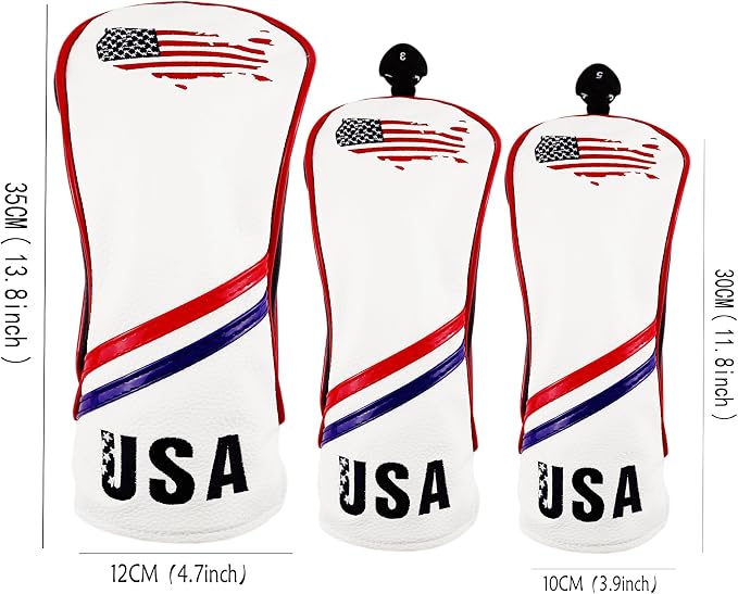 Golf Club Head Covers 3 Pack, Waterproof PU Leather Driver & Fairway Wood Headcovers with Rotatable Number Tags